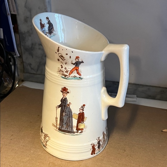 K & G Other - Elegant White Ceramic Pitcher with Illustrated Figures